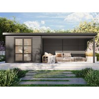 26 % Rabatt: WPC Holz-Gartenhütte mit Terrasse Modell Lounge XL 18m²