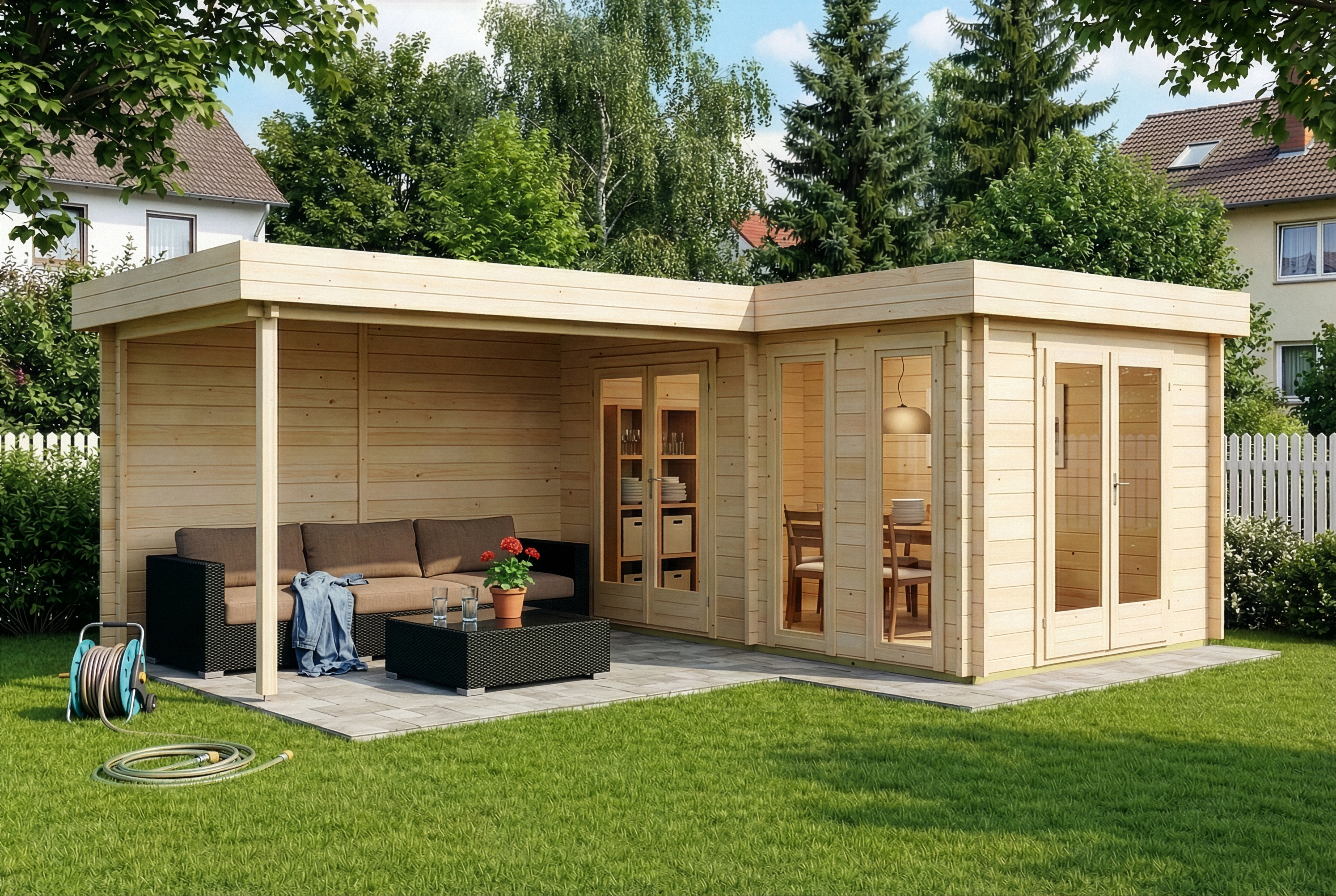 20 % Rabatt: Flachdach Gartenhaus Quinta 35m²