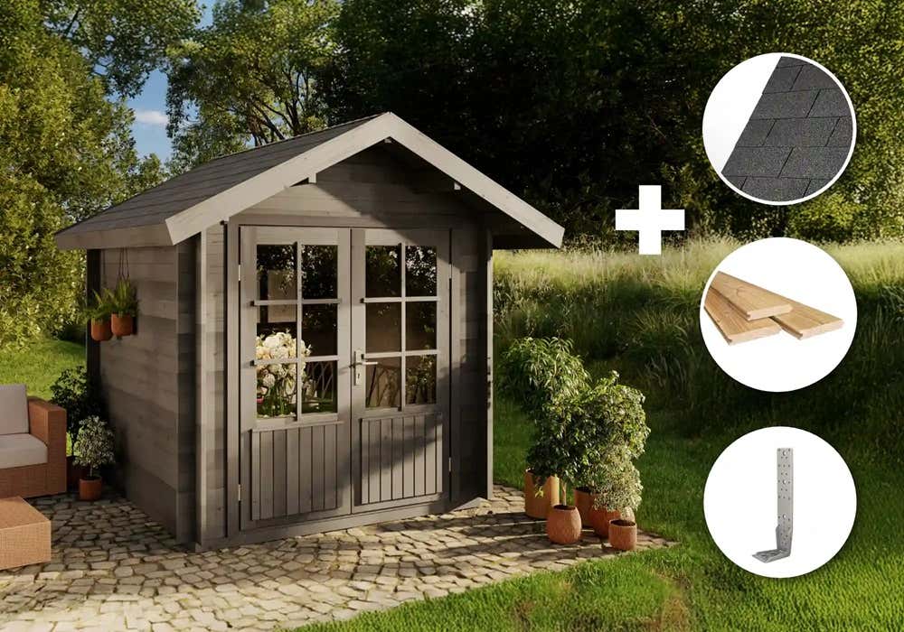 ECO Set - Gartenhaus  Palma - grau 9m²