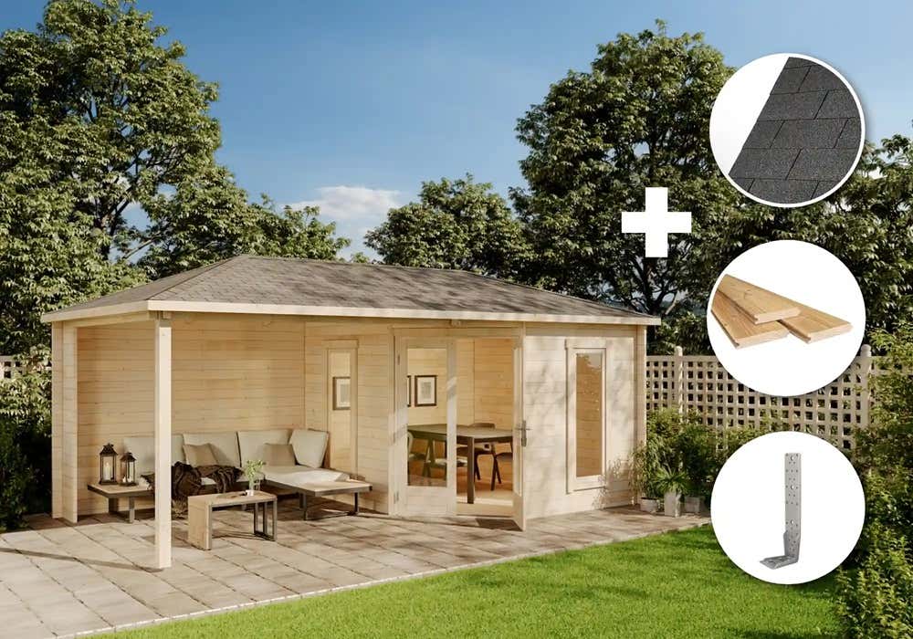 ECO Set - Gartenhaus 5-Eck Liwa - imprägniert 18m²