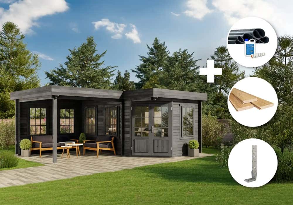 ECO Set - Gartenhaus 5-Eck Pepe - grau 30m²