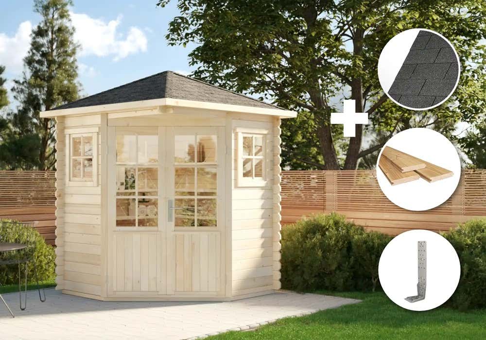 29 % Rabatt: ECO Set - Gartenhaus 5-Eck Modell Sunny - A 4m²